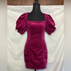 Anthropologie Velvet Puff Sleeve Mini Dress - Pink